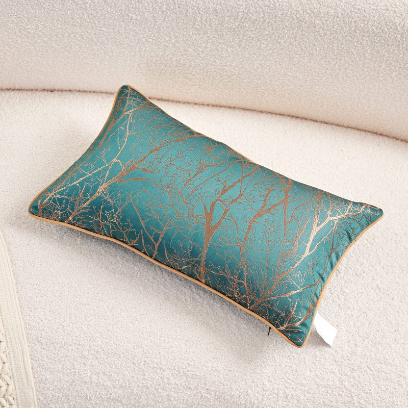 Avigers 12 x 20 Inch Rectangle Teal Green Brown Gold Tree Branch Embroidery Cushion Case Luxury Modern Throw Pillow Cover Decorative Pillow for Couch Living Room Bedroom Car - Image 3